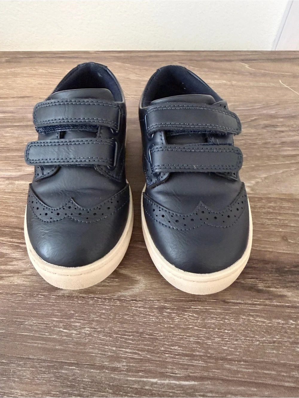 next Kids Black Leather Velcro Dress Sneakers with Cream Soles